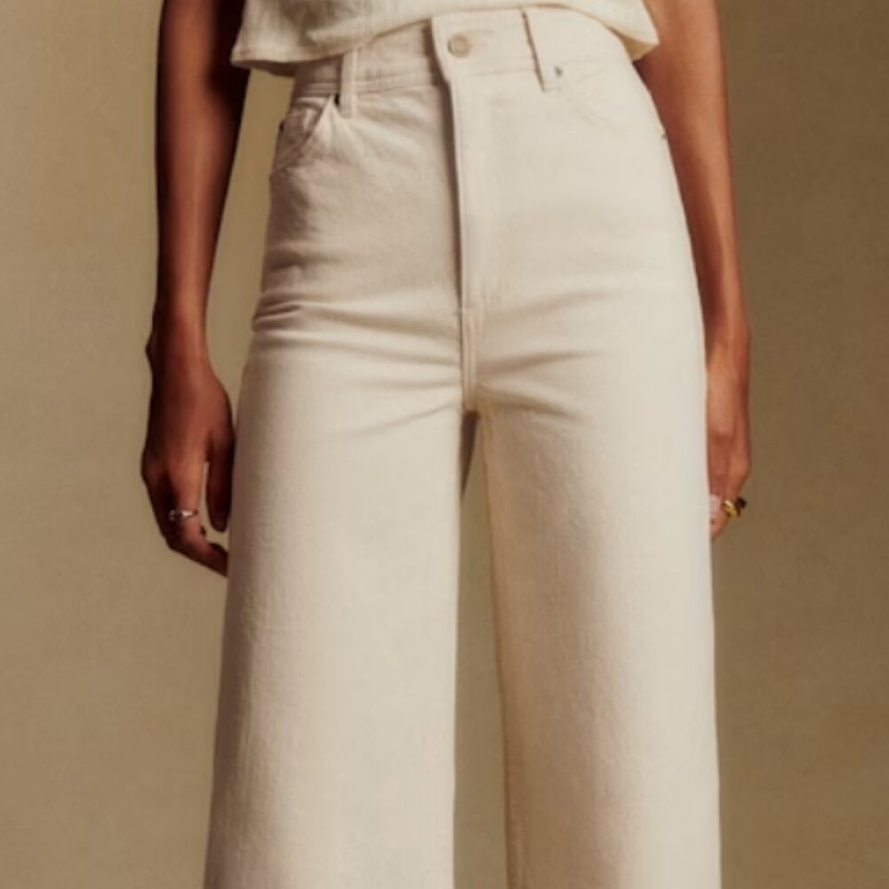 Sezane White/ Ecru Crop Wide Leg Jeans  'Le Crop' - Size FR40/US8